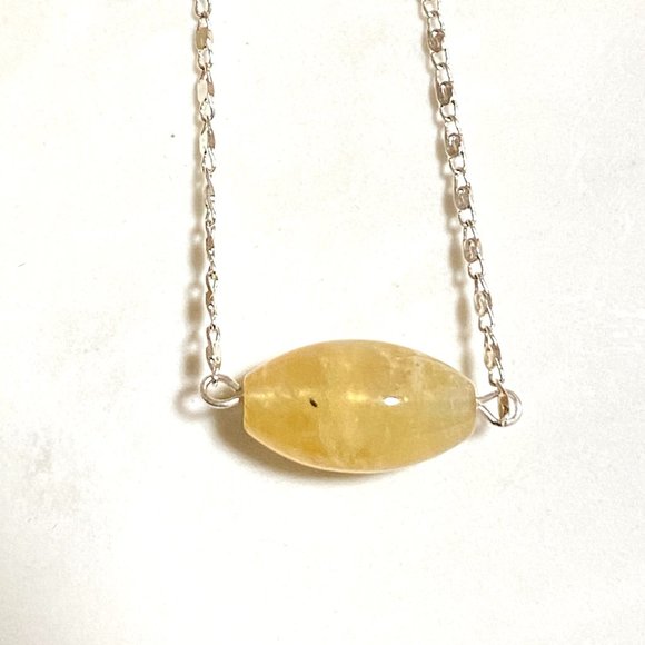 2/$20, Yellow Prehnite Stainless Necklace, Genuine Barrel Gemstone Bar Pendant - Picture 4 of 9
